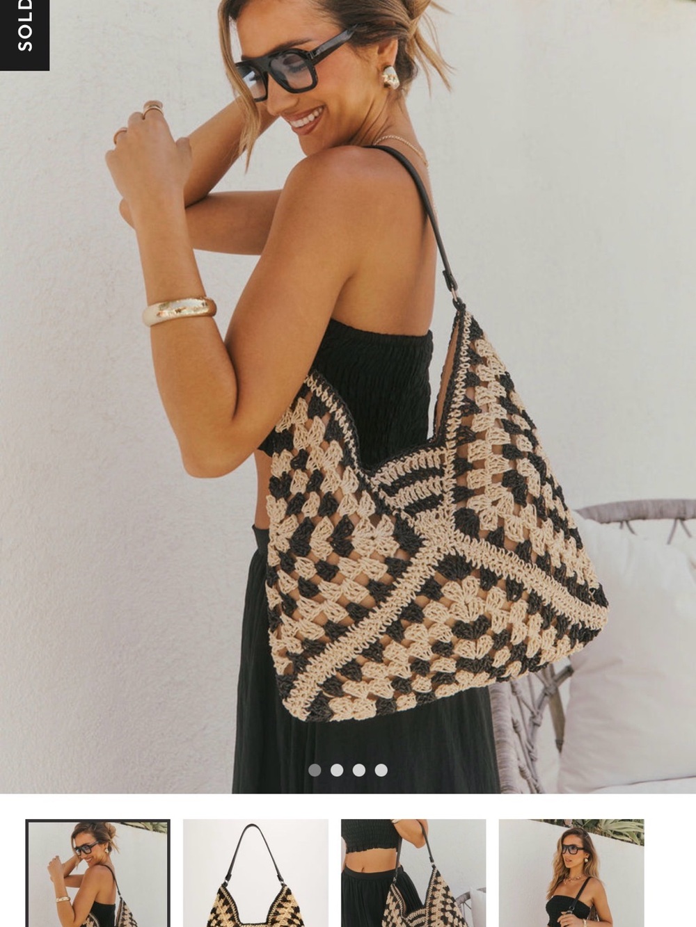 Vici Collection Full of Sunshine Woven Crochet Shoulder Bag in Black and Cream